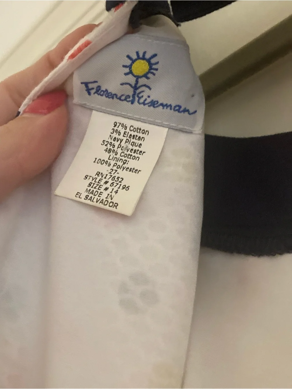 Florence Eiseman Girls White Multicolor Polka Dot Dress with Navy Trim